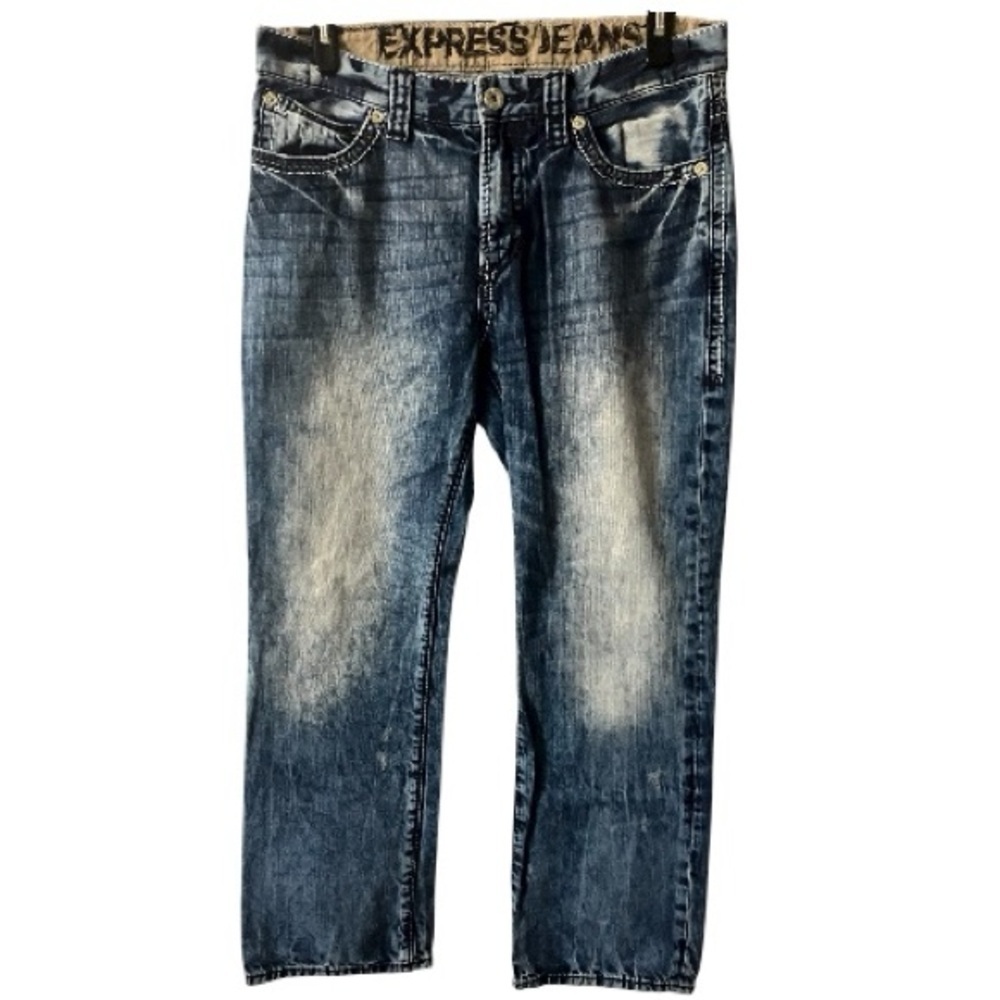 EXPRESS Kingston Jeans, Sz 34x32, Denim, Classic Low Rise Bootcut, Grunge​
